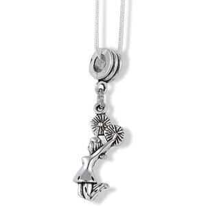 Cheerleader with Pom Poms Charm Snake Chain Necklace